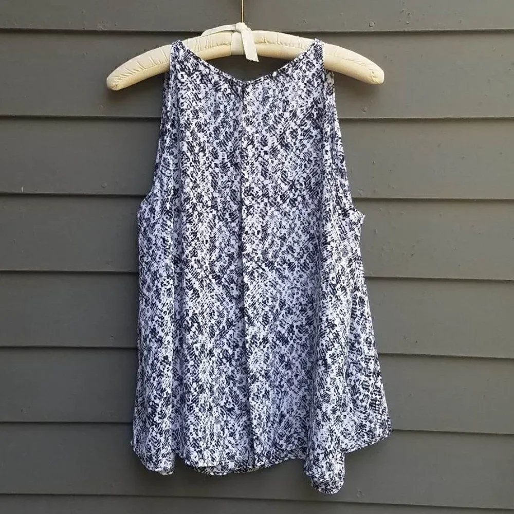 Zac & Rachel Black White Print Sleeveless Top Size Large